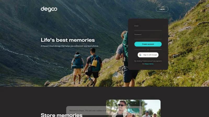 Homepage of Degoo