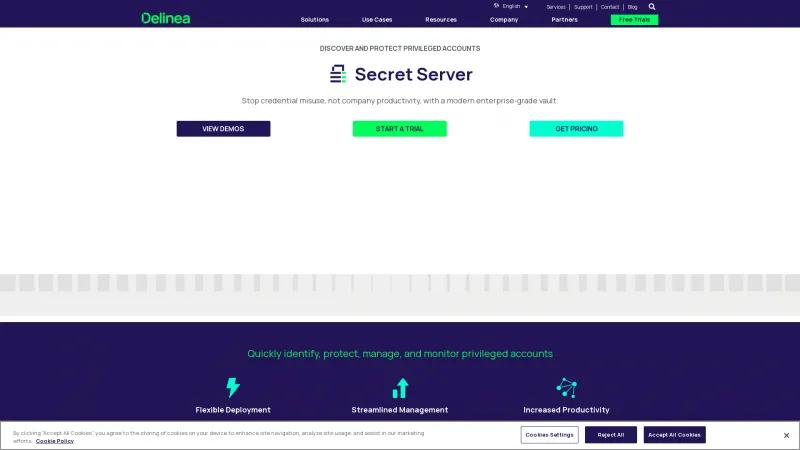 Homepage of Delinea Secret Server