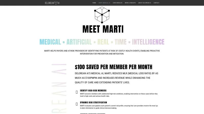 Homepage of DeLorean AI Medical AI