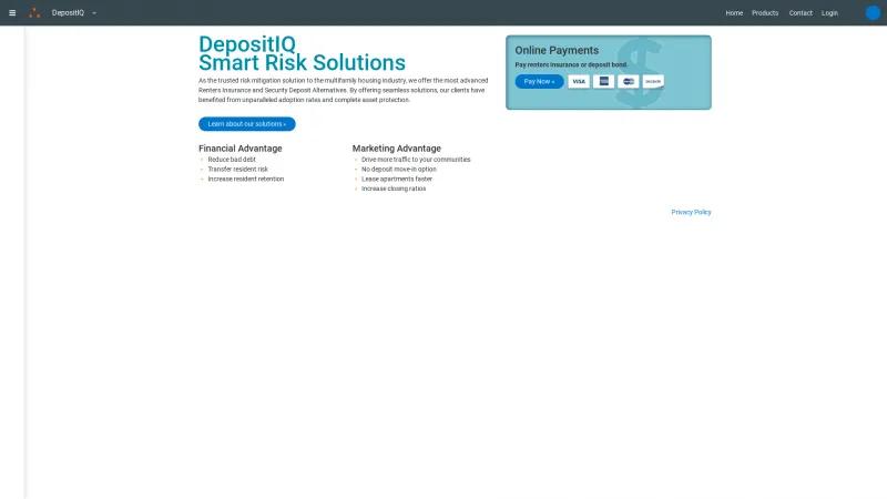 Homepage of DepositIQ