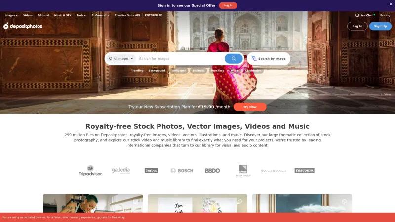 Homepage of Depositphotos