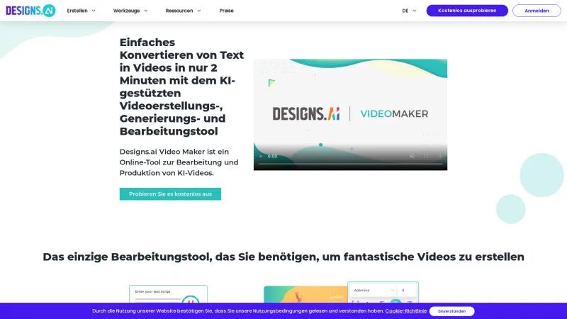 Homepage of Designs.ai Videomaker