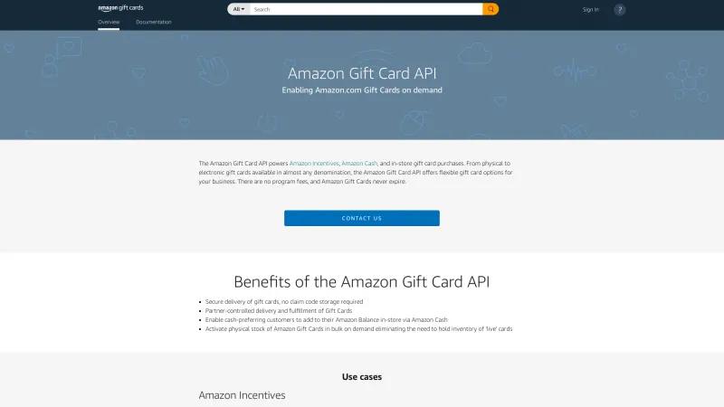 Homepage of Amazon Gift Card API