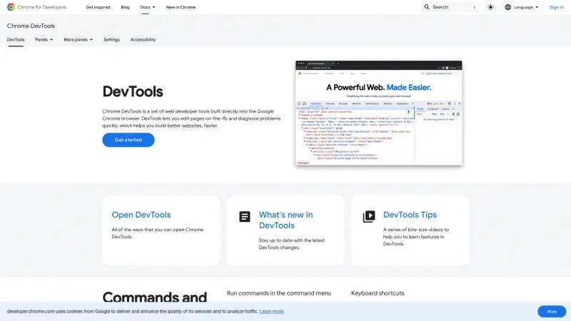 Homepage of Chrome DevTools