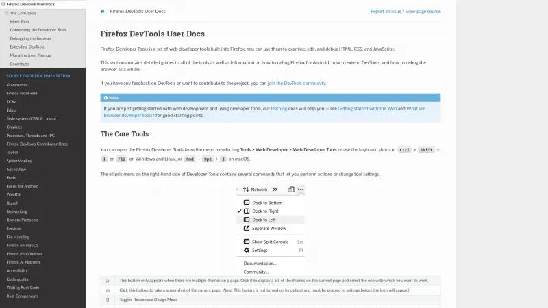 Homepage of Firefox Developer Tools