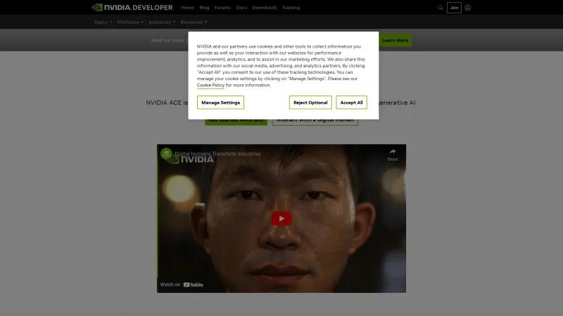 Homepage of NVIDIA Omniverse ACE