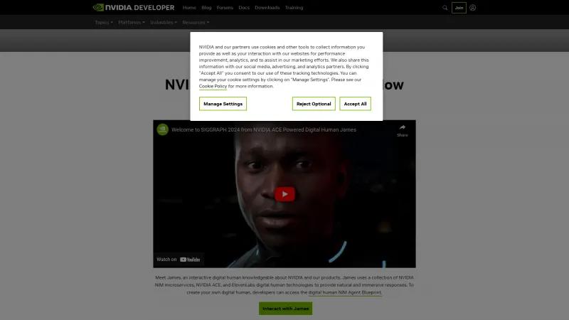 Homepage of NVIDIA Tokkio