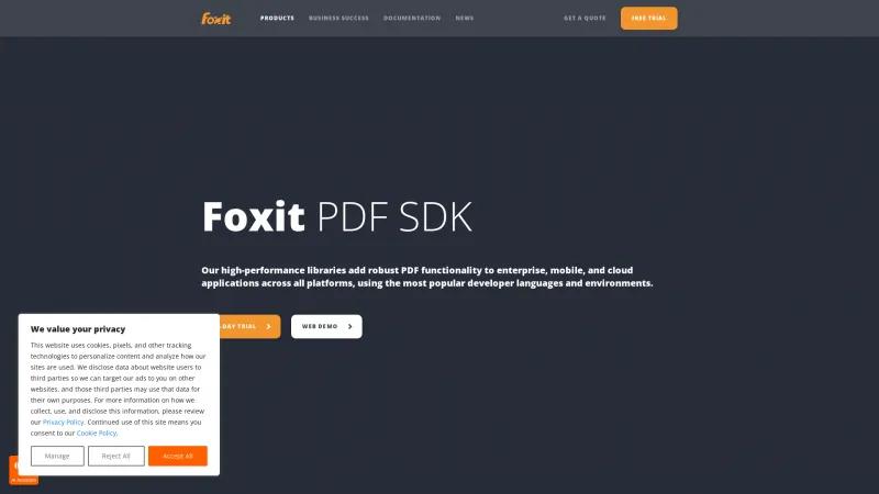 Homepage of Foxit PDF SDK