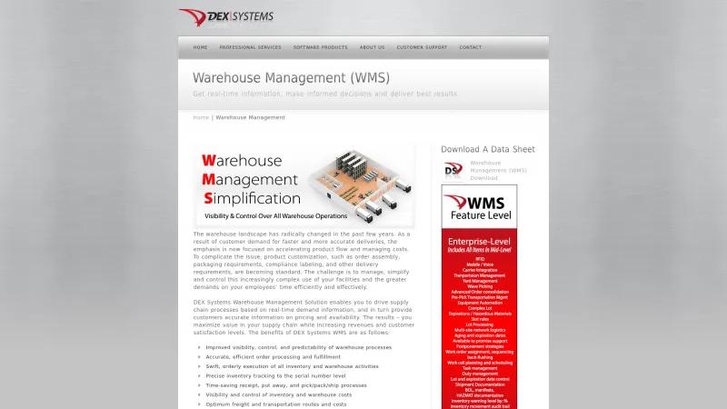 Homepage of DEX Systems WMS