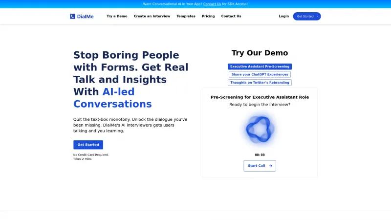 Homepage of DialMe