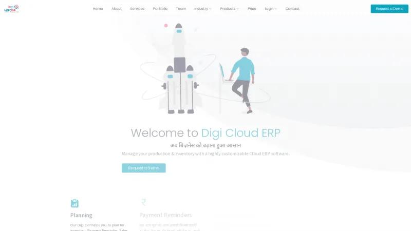 Homepage of Digi Cloud ERP