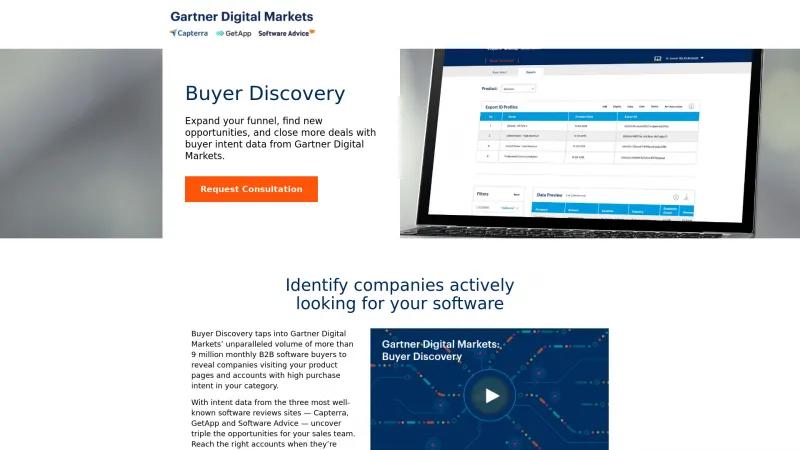 Homepage of Buyer Discovery