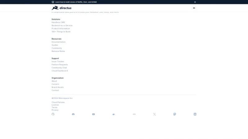 Homepage of Directus