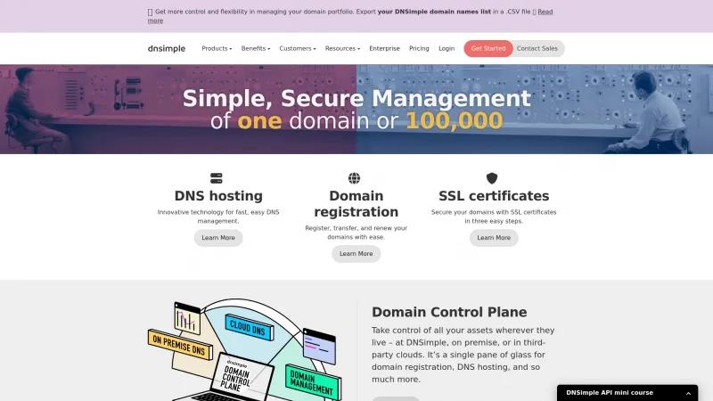 Homepage of DNSimple