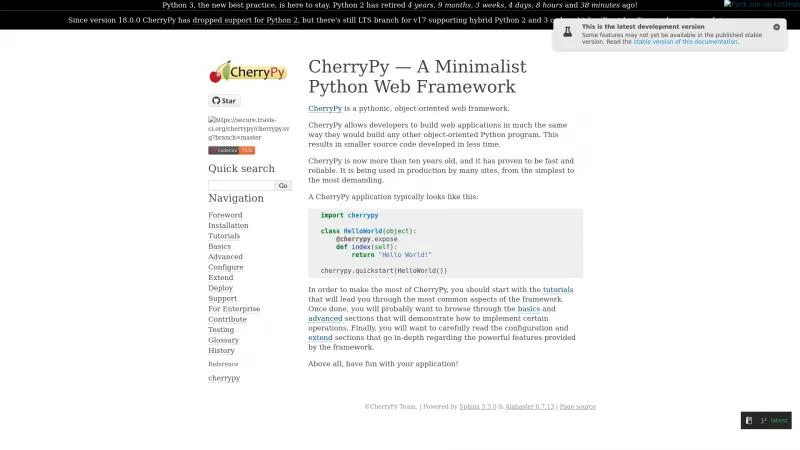 Homepage of CherryPy