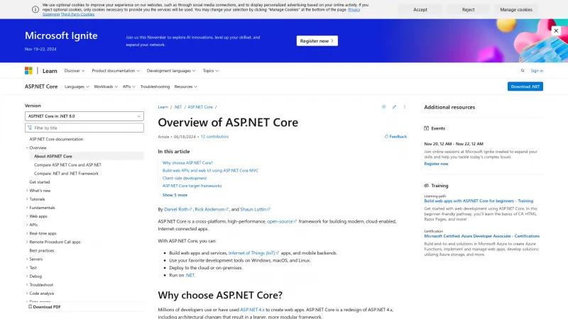 Homepage of ASP.NET Core