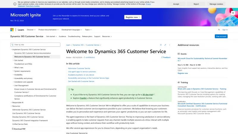 Homepage of Dynamics 365 Customer Service