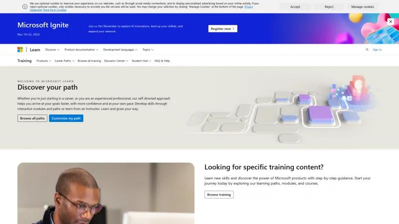 Homepage of Microsoft Learn