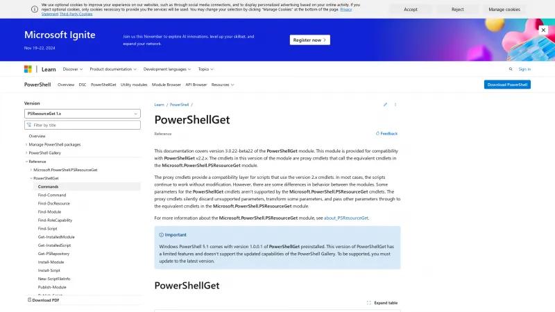 Homepage of PowerShellGet