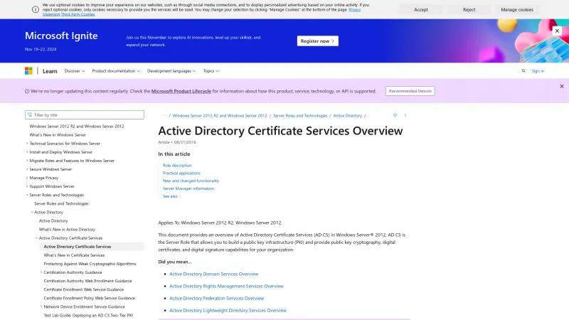 Homepage of Active Directory Certificate Services (AD CS)