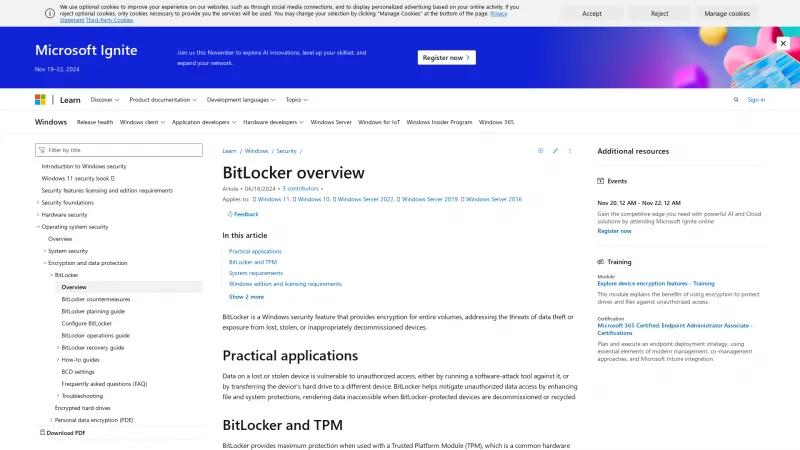 Homepage of BitLocker