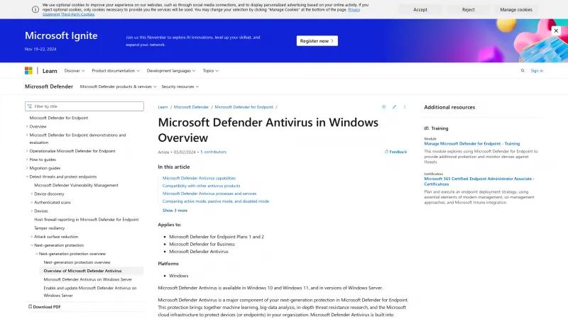 Homepage of Microsoft Defender Antivirus