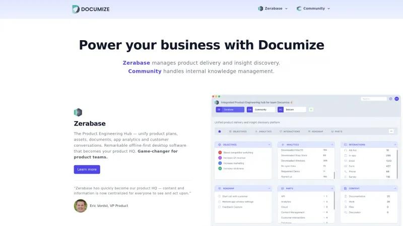 Homepage of Documize