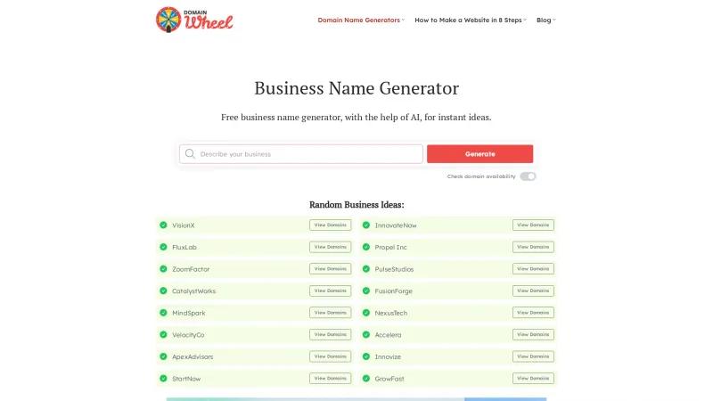 Homepage of Domain Wheel Business Name Generator