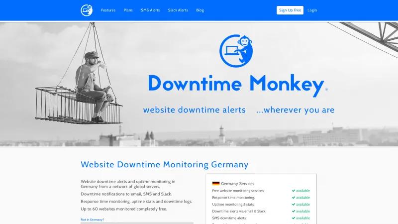 Homepage of Downtime Monkey