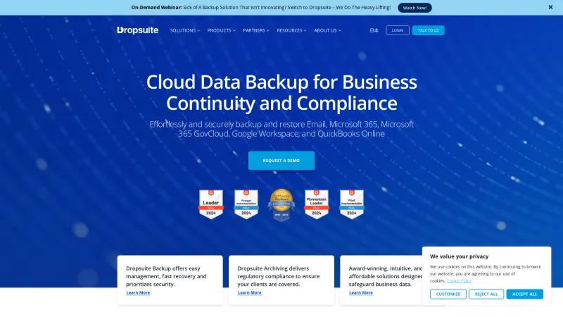 Homepage of Dropsuite