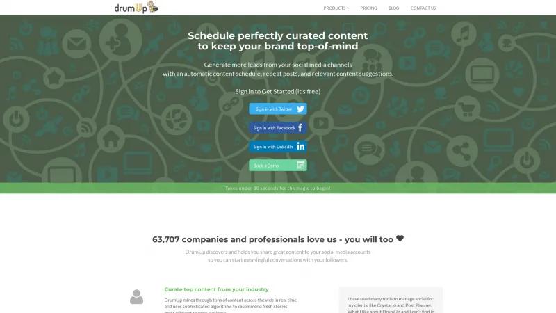 Homepage of DrumUp