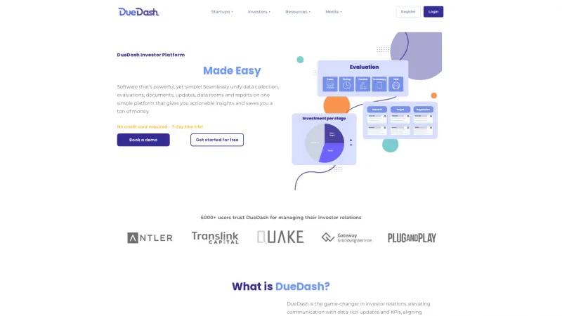 Homepage of DueDash