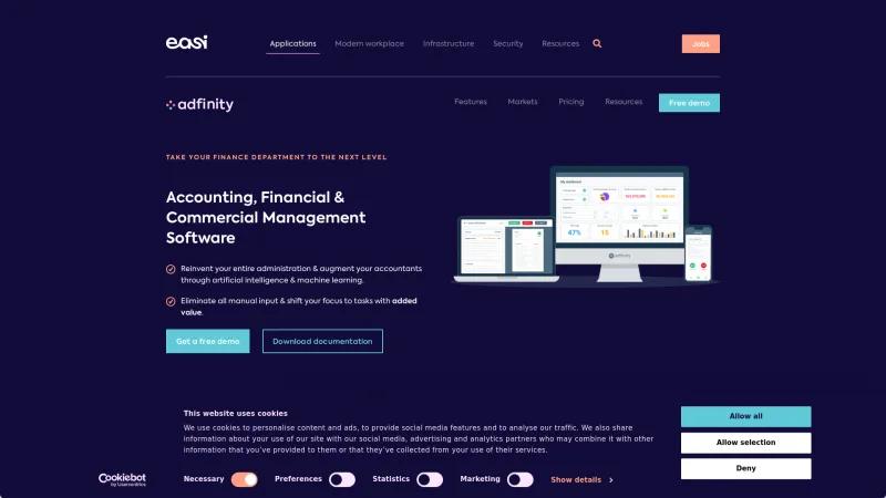 Homepage of Adfinity