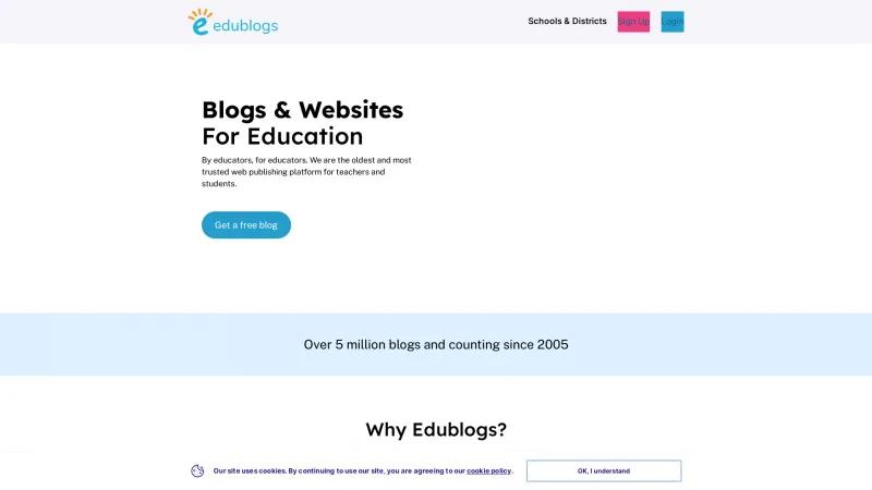 Homepage of Edublogs