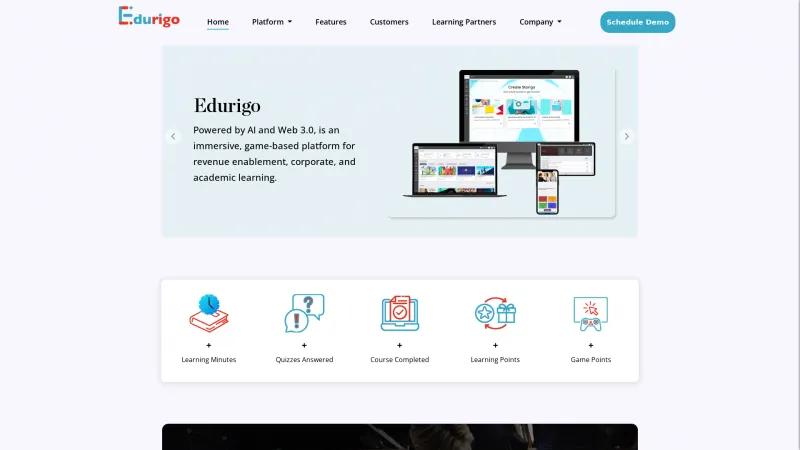 Homepage of Edurigo