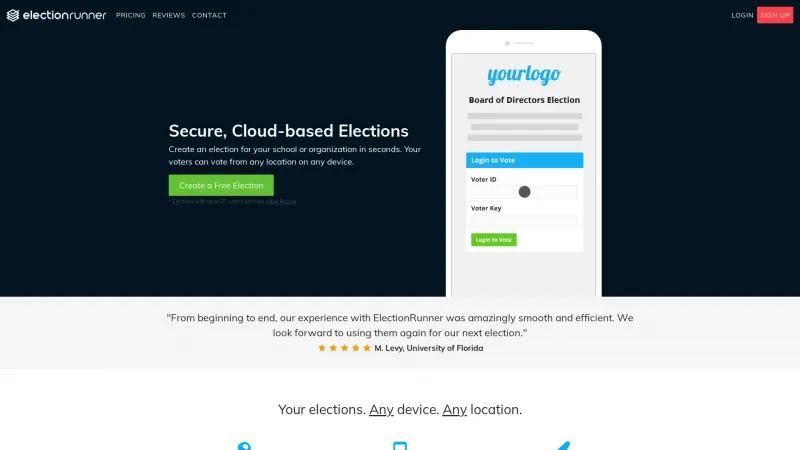 Homepage of Election Runner