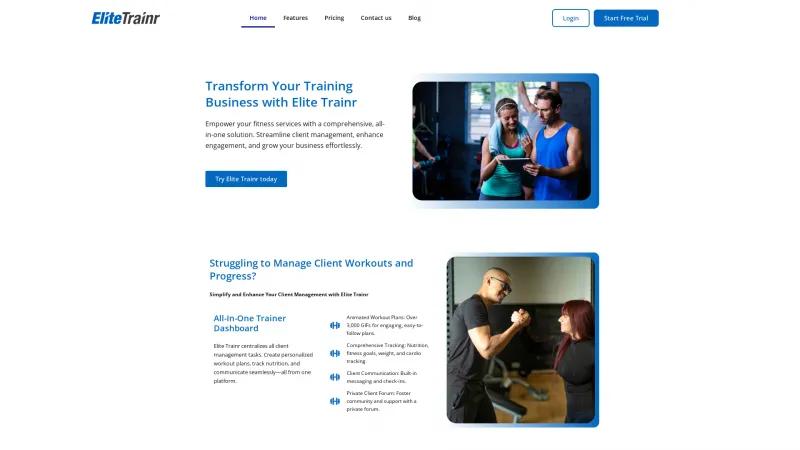 Homepage of Elite Trainr