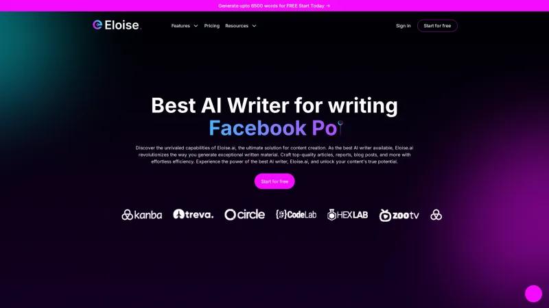 Homepage of Eloise AI