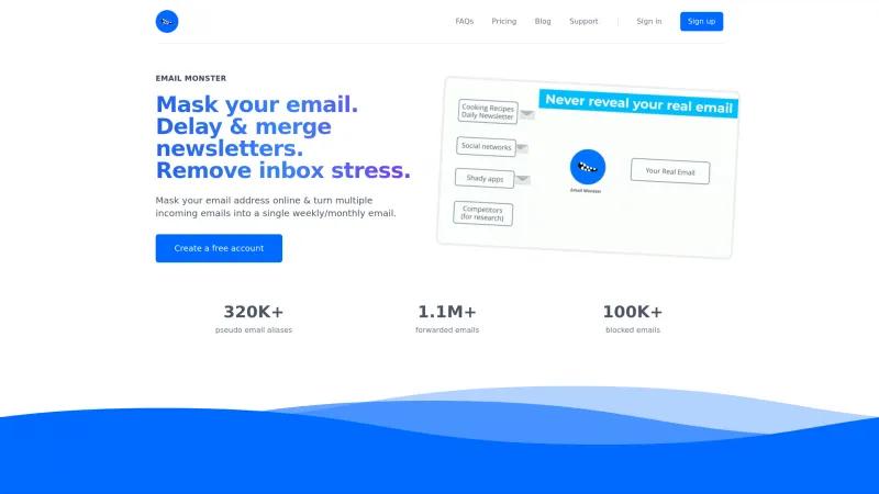 Homepage of Email Monster