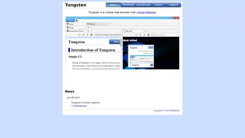 Homepage of Tungsten