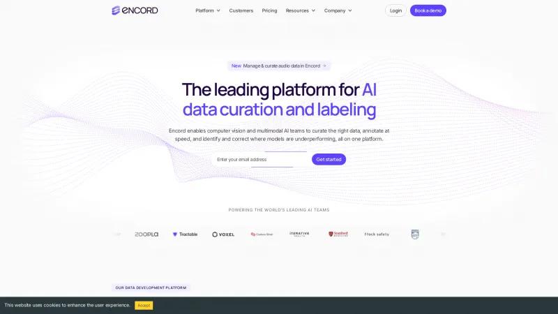 Homepage of Encord