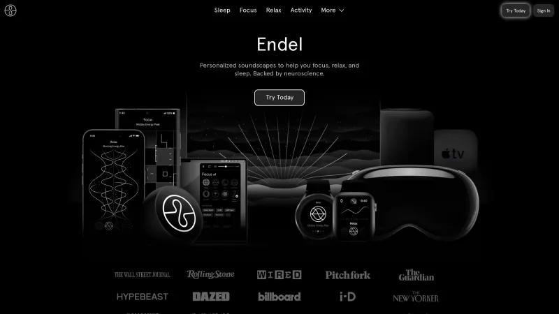 Homepage of Endel