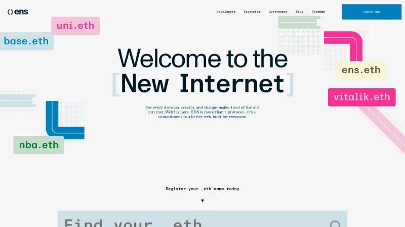 Homepage of Ethereum Name Service (ENS)