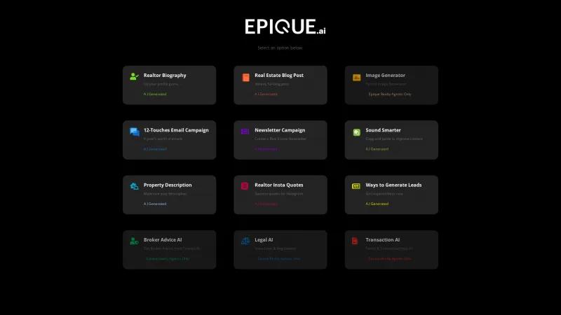 Homepage of Epique AI