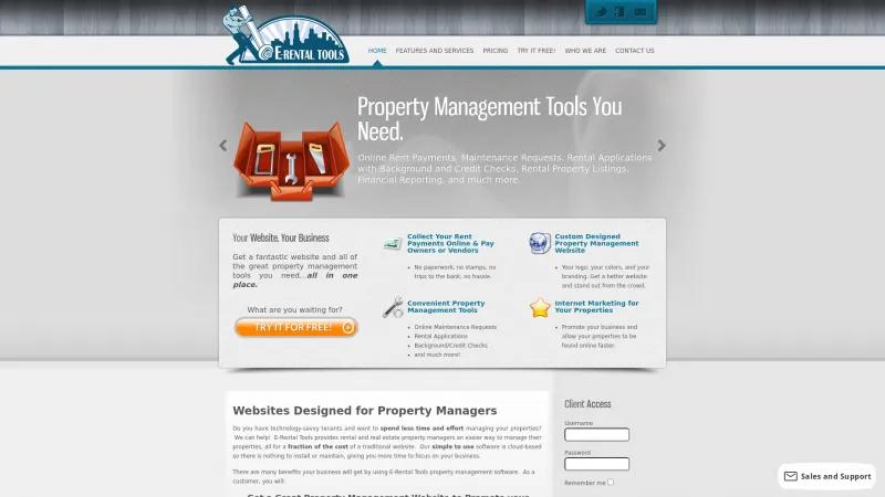 Homepage of E-Rental Tools