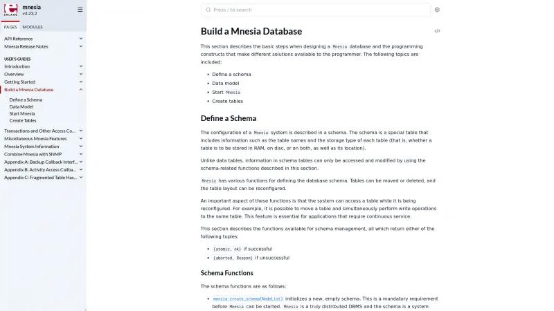 Mnesia Database Documentation: A Comprehensive Guide for Developers Homepage of Mnesia