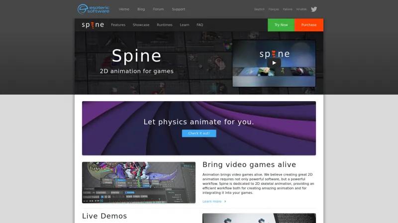 Homepage of Spine