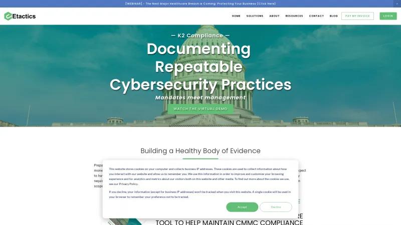 Homepage of Etactics CMMC Compliance Suite