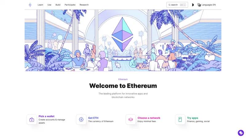 Homepage of Ethereum