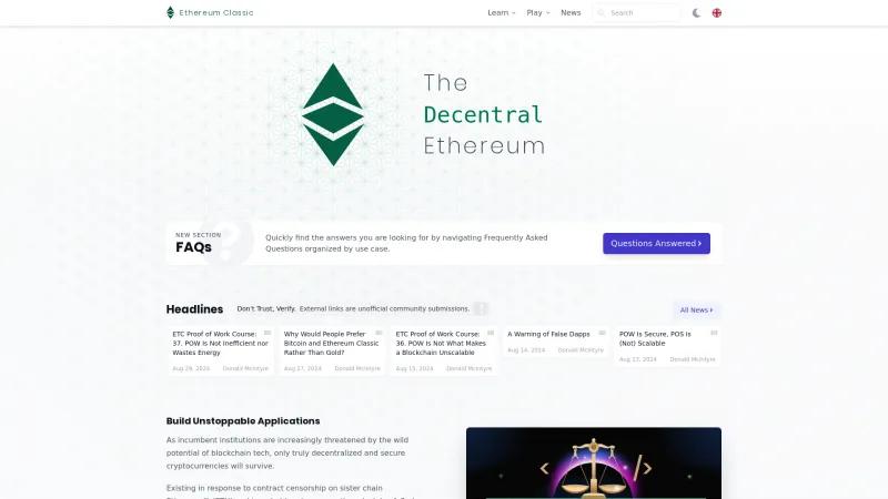 Homepage of Ethereum Classic